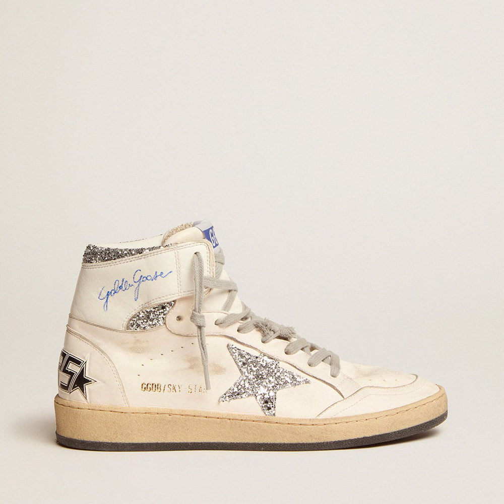 Golden Goose Sky-Star Sneakers With Signature On The Ankle And Silver Inserts