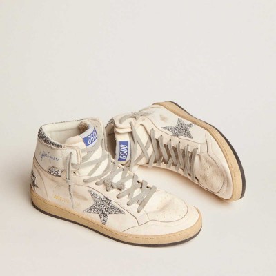 Golden Goose Sky-Star Sneakers With Signature On The Ankle And Silver Inserts