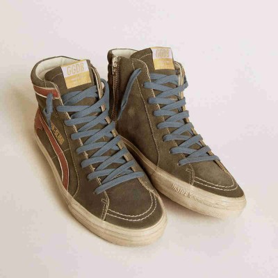Golden Goose Slide Sneakers In Gray Suede With Brown Nubuck Star And Flash