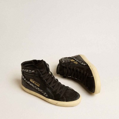 Golden Goose Slide Sneakers In Leather With Black Star And Swarovski Crystal Flash