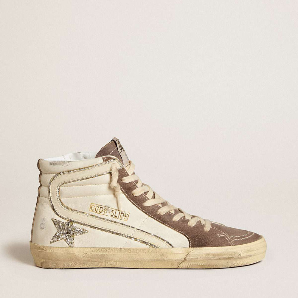 Golden Goose Slide Sneakers In Nappa With Glitter Star And Patent Leather Flash