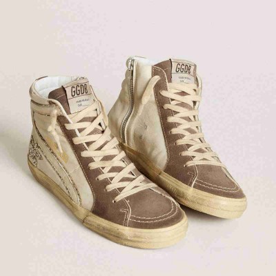 Golden Goose Slide Sneakers In Nappa With Glitter Star And Patent Leather Flash