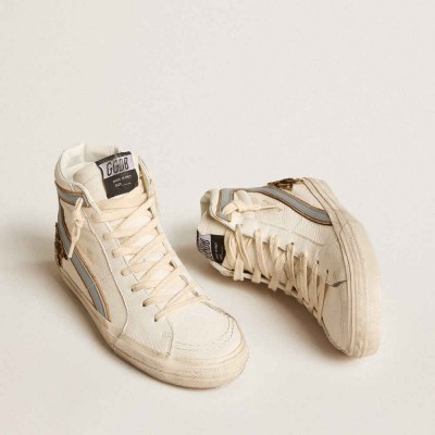 Golden Goose Slide Sneakers In Nappa With Leopard-print Pony Skin Star And Gray Nappa Flash
