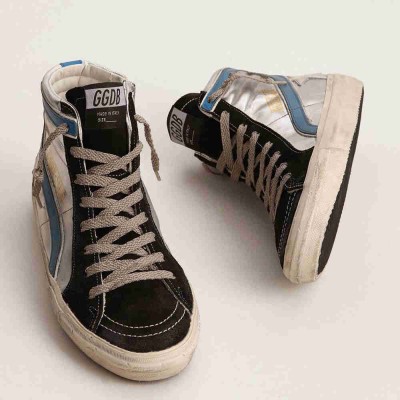 Golden Goose Slide Sneakers In Silver Metallic Leather With White Leather Star