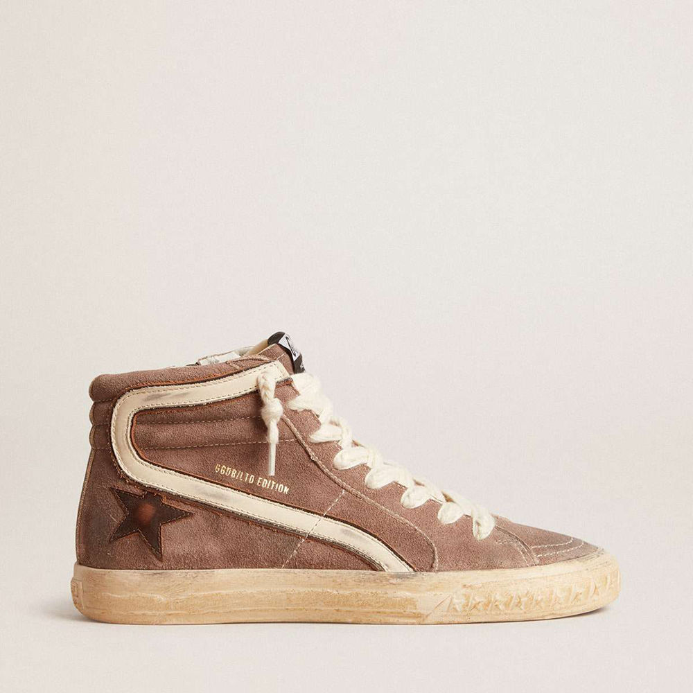 Golden Goose Slide LTD Sneakers In Brown Suede With Leather Star And Flash