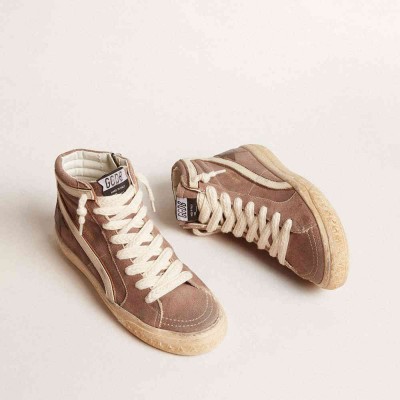 Golden Goose Slide LTD Sneakers In Brown Suede With Leather Star And Flash
