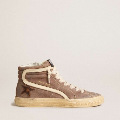 Golden Goose Slide LTD Sneakers In Brown Suede With Leather Star And Flash
