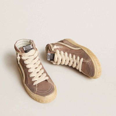 Golden Goose Slide LTD Sneakers In Brown Suede With Leather Star And Flash