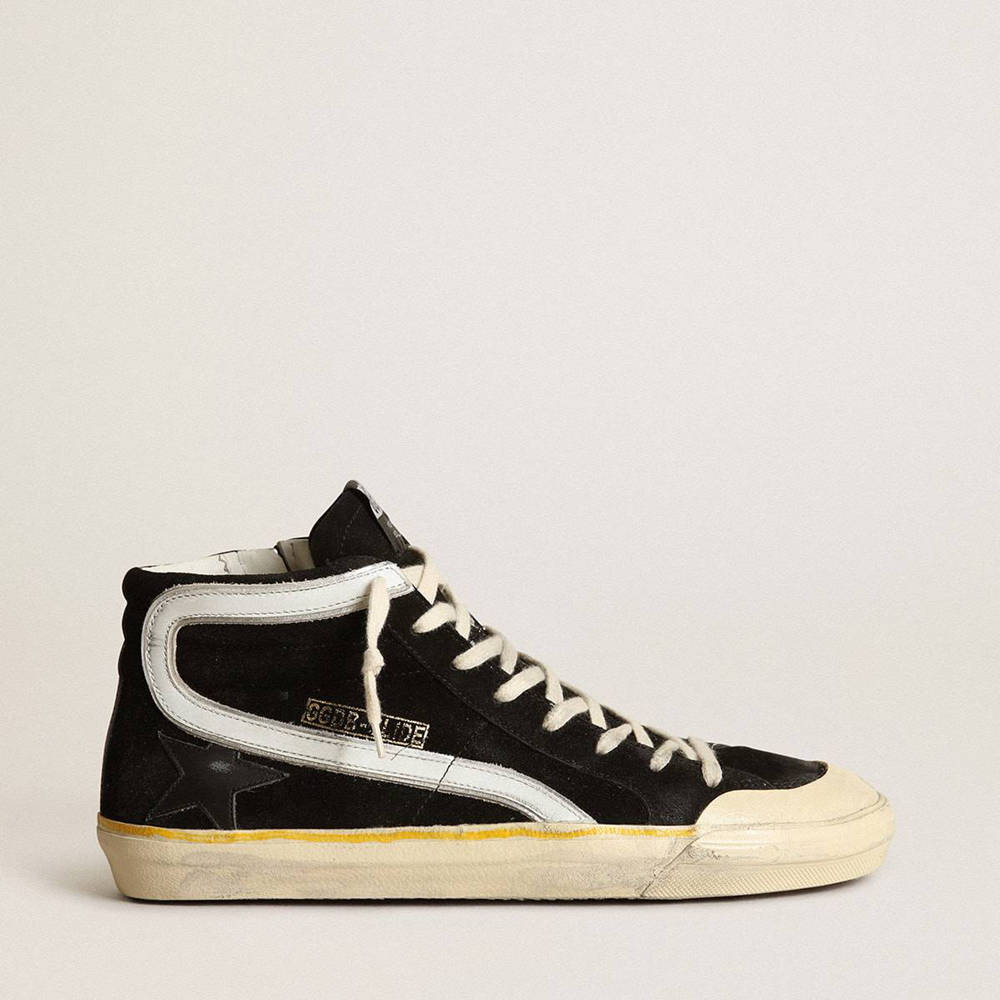 Golden Goose Slide Sneakers Penstar Sneakers In Black Suede With Black Star And White Flash
