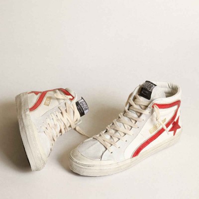 Golden Goose Slide Sneakers With A Red Laminated Leather Star And Flash