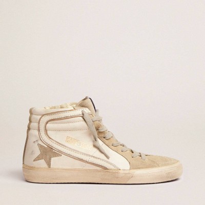 Golden Goose Slide Sneakers With Ice-gray Suede Star And White Flash