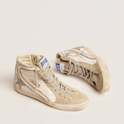 Golden Goose Slide Sneakers With Ice-gray Suede Star And White Flash