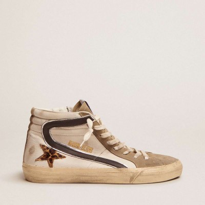Golden Goose Slide Sneakers With Leopard Print Pony Skin Star And Black Flash