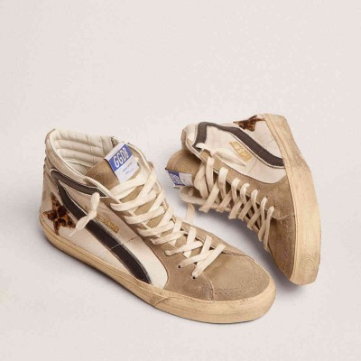 Golden Goose Slide Sneakers With Leopard Print Pony Skin Star And Black Flash