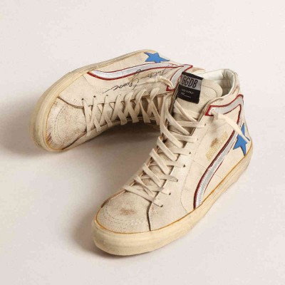 Golden Goose Slide Sneakers With Light Blue Leather Star And Metallic Silver Leather Flash