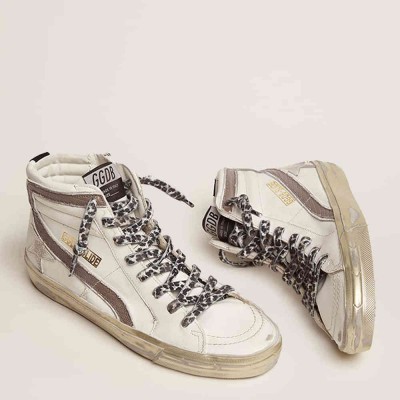 Golden Goose Slide Sneakers With Star In White Suede And Leather Flash