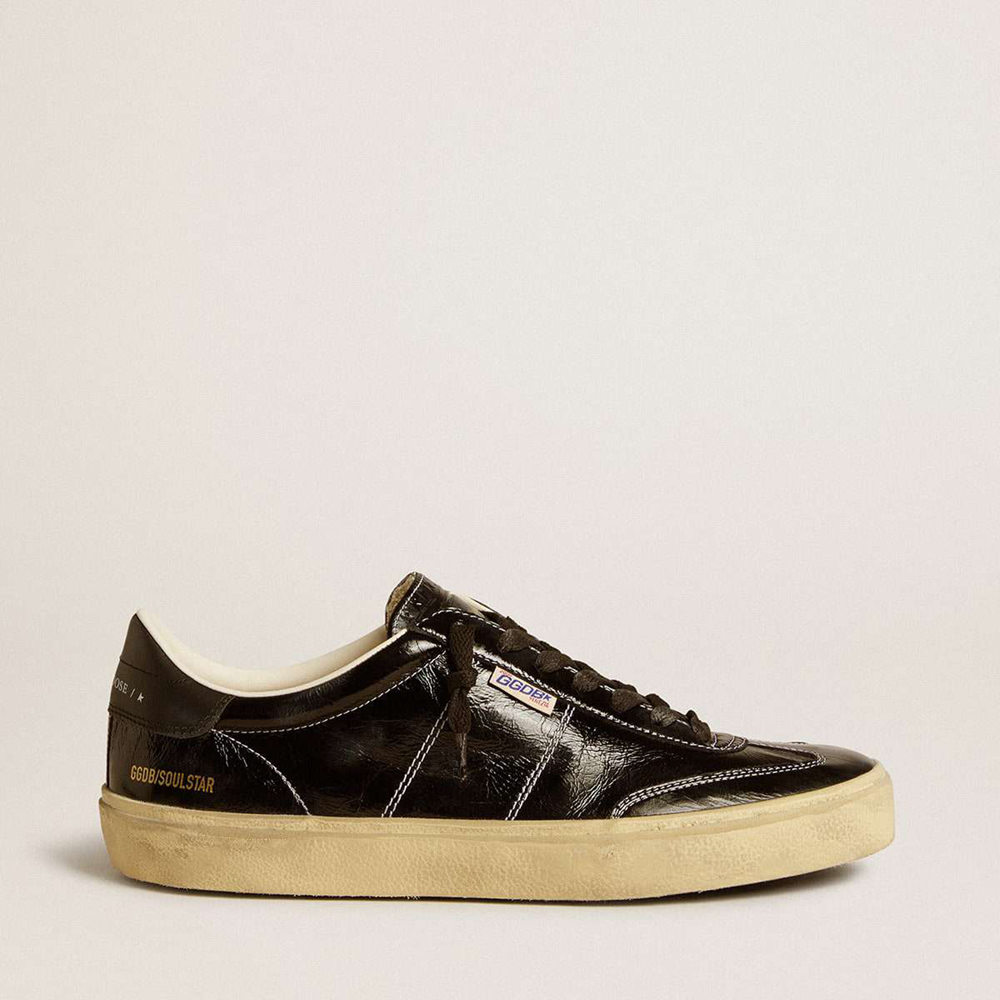 Golden Goose Soul Star Sneakers In Black Patent Leather With Black Leather Heel Tab