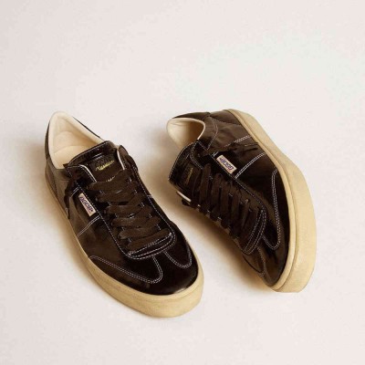 Golden Goose Soul Star Sneakers In Black Patent Leather With Black Leather Heel Tab