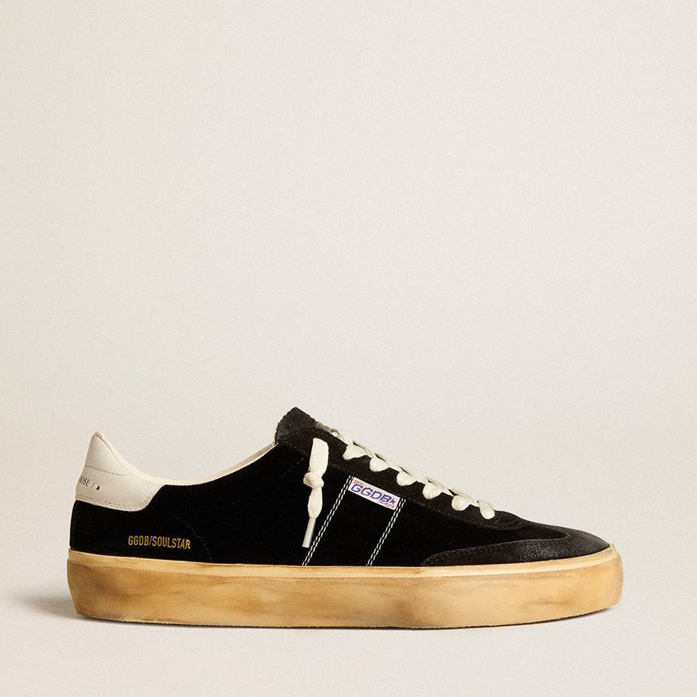 Golden Goose Soul Star Sneakers In Black Velvet With White Leather Heel Tab