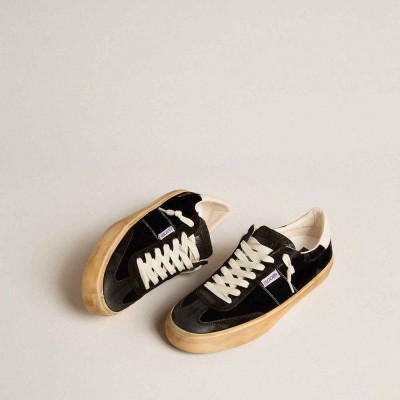 Golden Goose Soul Star Sneakers In Black Velvet With White Leather Heel Tab
