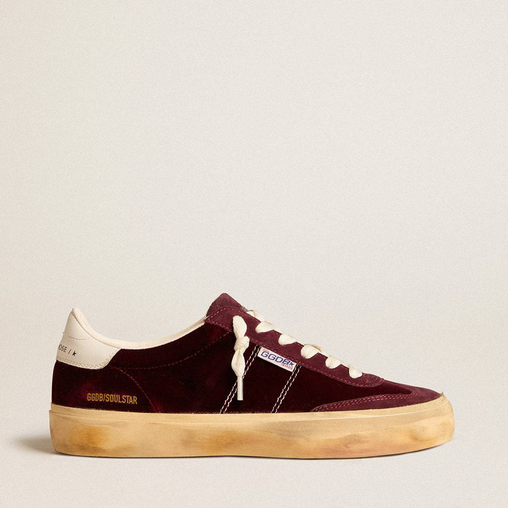 Golden Goose Soul Star Sneakers In Burgundy Velvet With White Leather Heel Tab