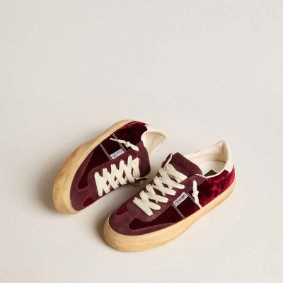 Golden Goose Soul Star Sneakers In Burgundy Velvet With White Leather Heel Tab