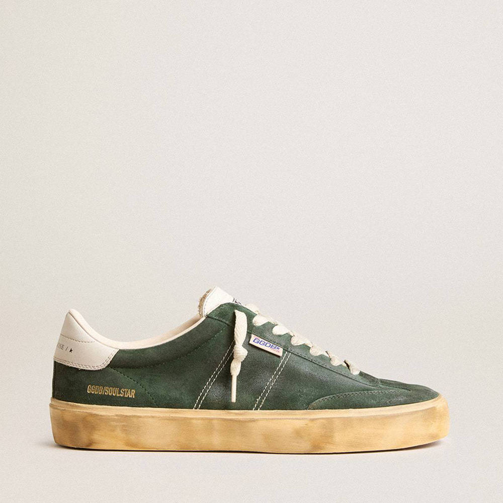 Golden Goose Soul Star Sneakers In Green Suede With Milk-white Leather Heel Tab