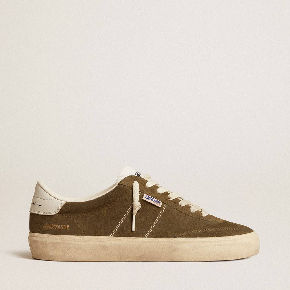 Golden Goose Soul Star Sneakers In Green Suede With White Leather Heel Tab And Tongue