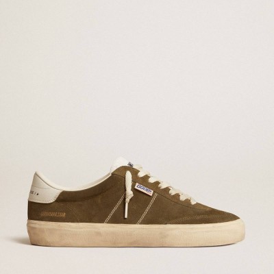 Golden Goose Soul Star Sneakers In Green Suede With White Leather Heel Tab And Tongue