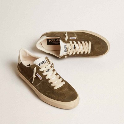 Golden Goose Soul Star Sneakers In Green Suede With White Leather Heel Tab And Tongue