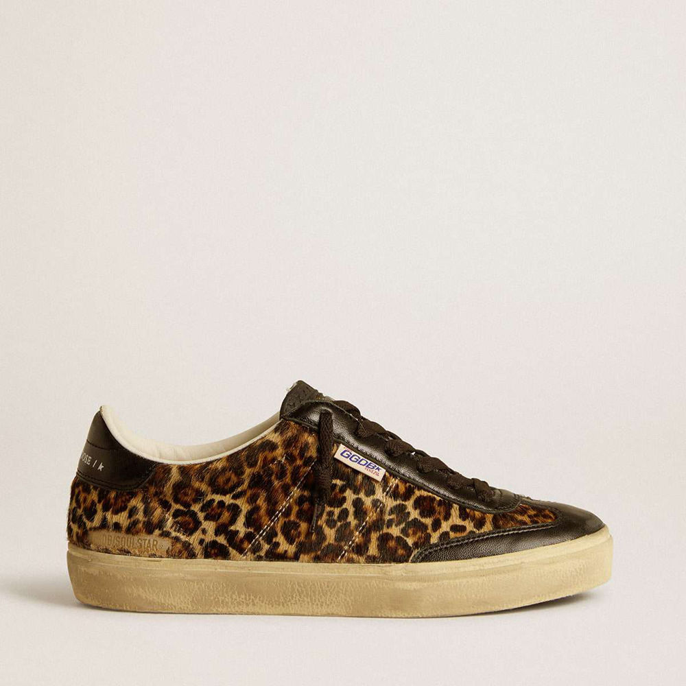 Golden Goose Soul Star Sneakers In Leopard-print Pony Skin With Black Nappa Leather Heel Tab And Inserts