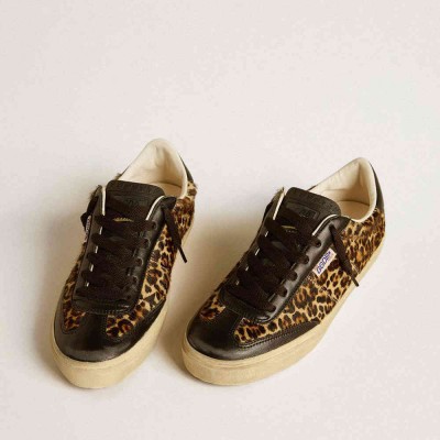 Golden Goose Soul Star Sneakers In Leopard-print Pony Skin With Black Nappa Leather Heel Tab And Inserts