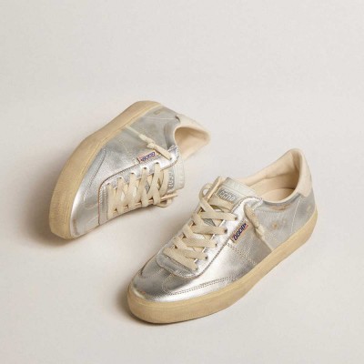 Golden Goose Soul Star Sneakers In Metallic Silver Leather With White Leather Heel Tab