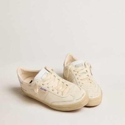 Golden Goose Soul Star Sneakers In White Nappa With Metallic Silver Leather Heel Tab