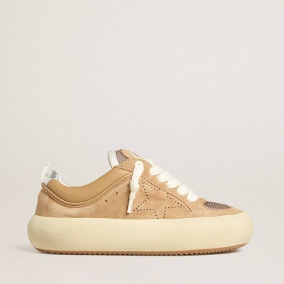 Golden Goose Space-Star Sneakers Cube In Tobacco Suede With Perforated Star