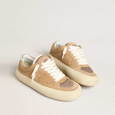 Golden Goose Space-Star Sneakers Cube In Tobacco Suede With Perforated Star