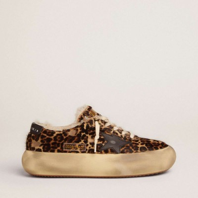 Golden Goose Space-Star Sneakers In Animal Print Pony Skin And Shearling Lining