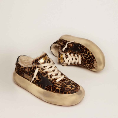 Golden Goose Space-Star Sneakers In Animal Print Pony Skin And Shearling Lining
