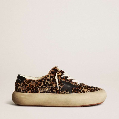 Golden Goose Space-Star Sneakers In Leopard Print Pony Skin With Black Star And Heel