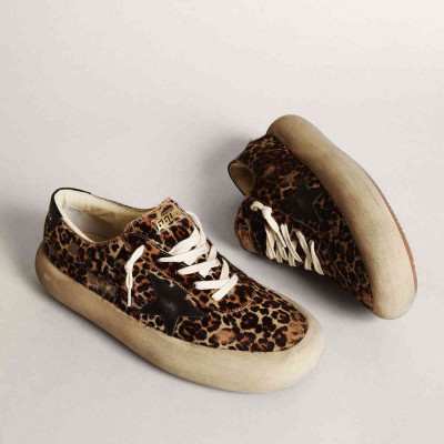 Golden Goose Space-Star Sneakers In Leopard Print Pony Skin With Black Star And Heel