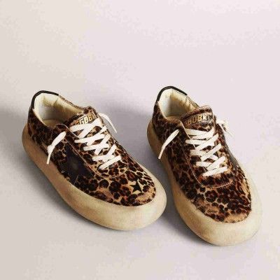 Golden Goose Space-Star Sneakers In Leopard Print Pony Skin With Black Star