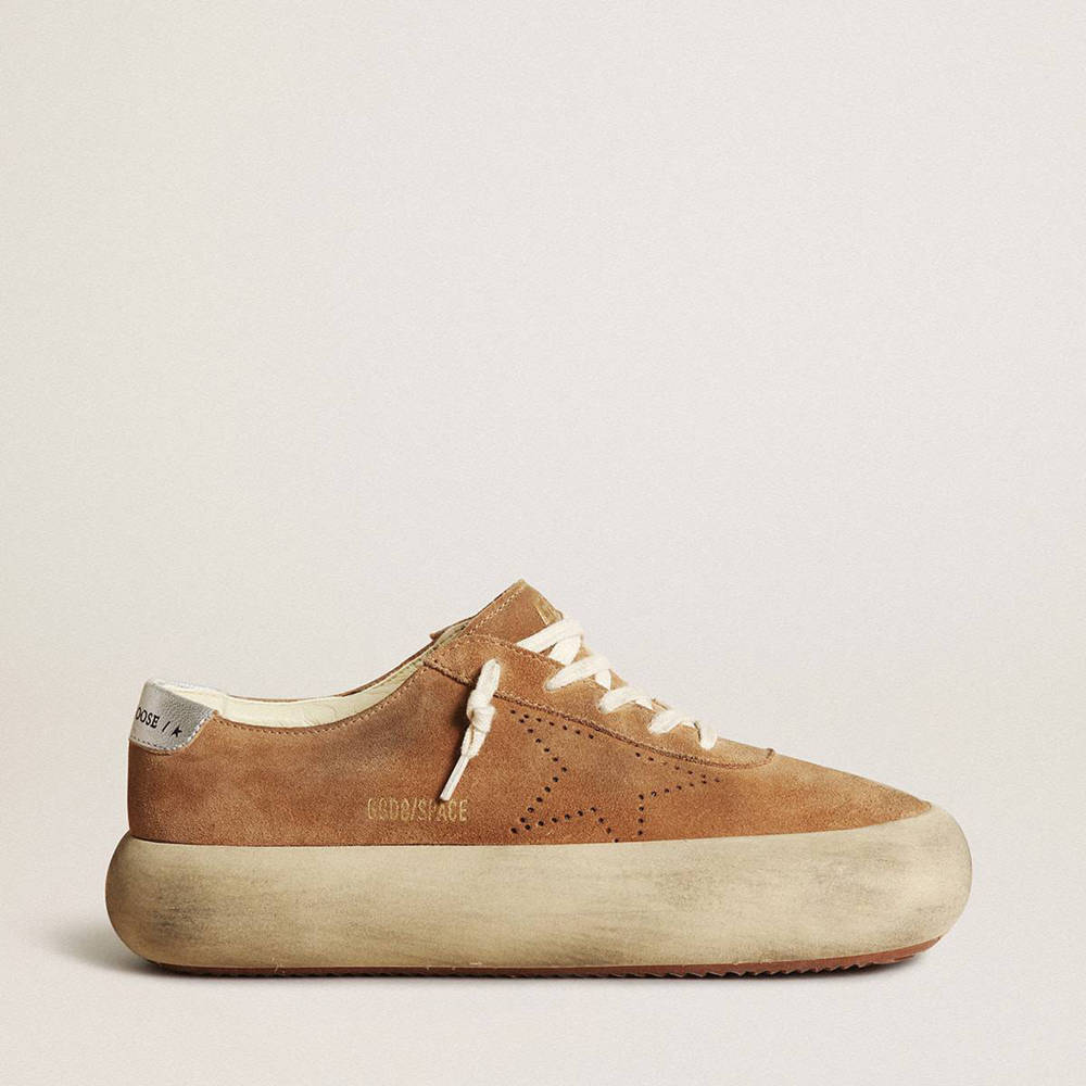 Golden Goose Space-Star Sneakers In Tobacco-colored Suede With Perforated Star