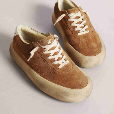 Golden Goose Space-Star Sneakers In Tobacco-colored Suede With Perforated Star