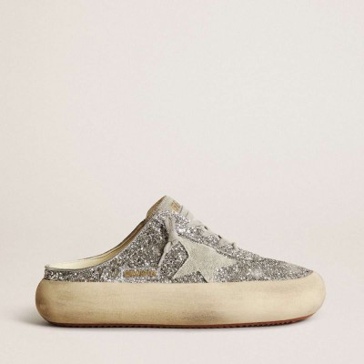 Golden Goose Space-Star Sneakers Sabot In Glitter With Ice-gray Star And Tab