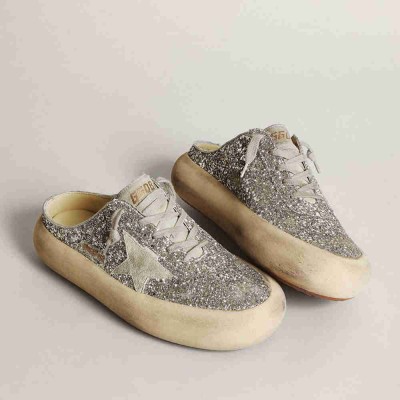 Golden Goose Space-Star Sneakers Sabot In Glitter With Ice-gray Star And Tab