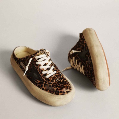 Golden Goose Space-Star Sneakers Sabot In Leopard Print Pony Skin With Black Star