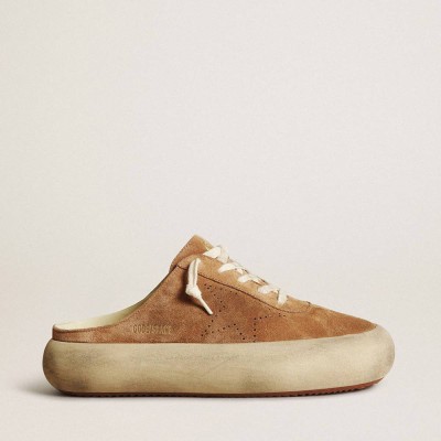 Golden Goose Space-Star Sneakers Sabot In Tobacco-colored Suede With Perforated Star