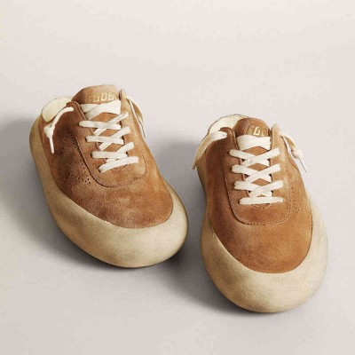 Golden Goose Space-Star Sneakers Sabot In Tobacco-colored Suede With Perforated Star