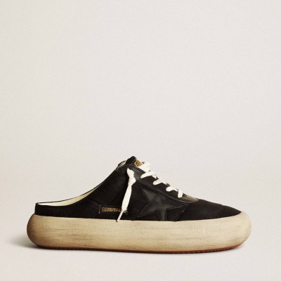 Golden Goose Space-Star Sneakers Sabots In Black Nylon With Black Leather Star