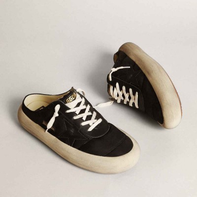 Golden Goose Space-Star Sneakers Sabots In Black Nylon With Black Leather Star